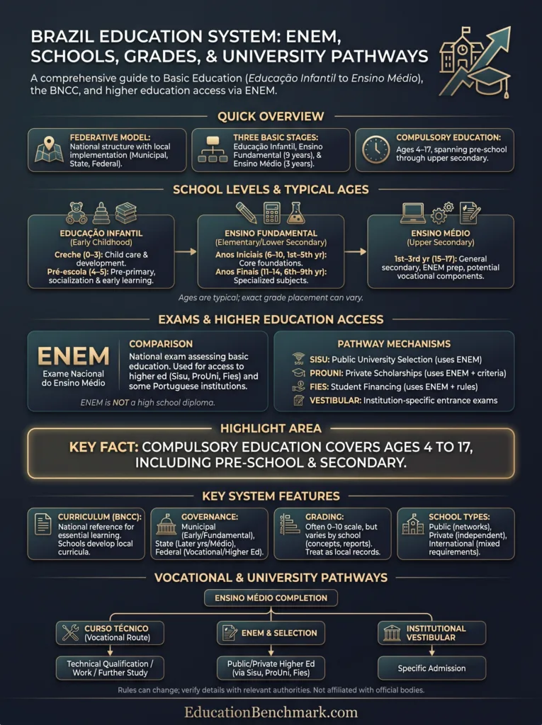 Brazil education system features ENEM exams, diverse schools, grading levels, and university pathways offering students multiple academic options.