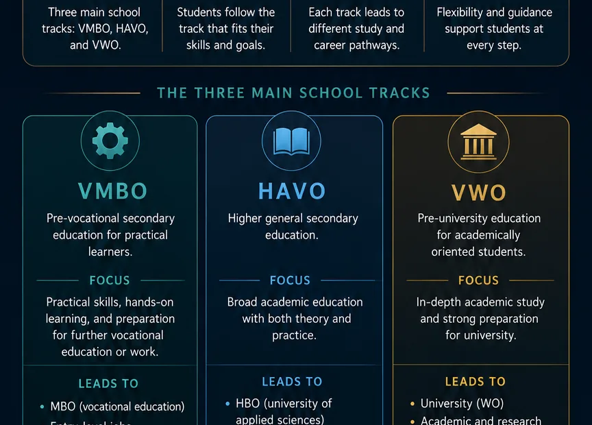 Dutch education system with VMBO, HAVO, VWO school tracks and pathways in the Netherlands