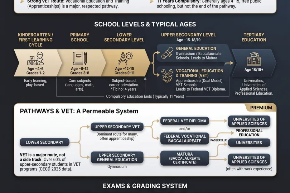 Switzerland education system features various cantons, school types, apprenticeships, and diverse pathways for students in a comprehensive national framework.